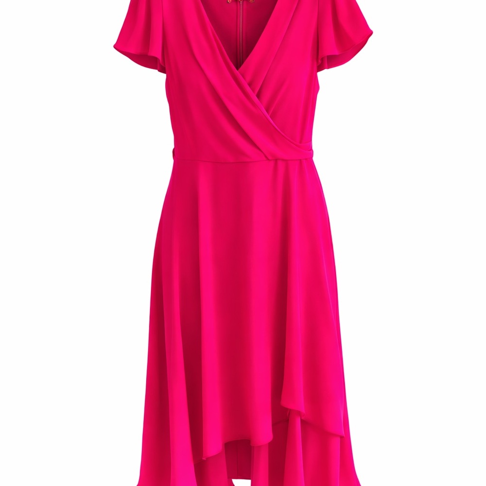 DKNY Women's Pink Ruffle Sleeve V-Neck Knee length Dress 6 Fairy core romantic